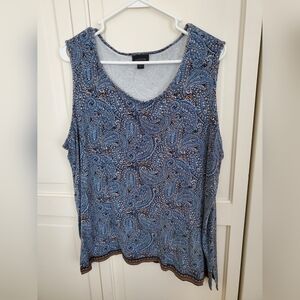 J Jill Paisley Blue Sleeveless Top, Size XL